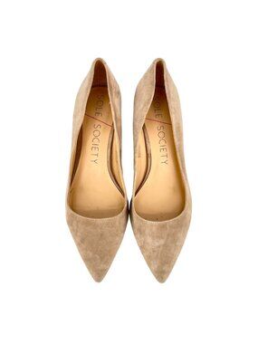 Sole Society Andorra Beige Pointed Toe Suede Leather Pumps Stacked Heel Size 9.5